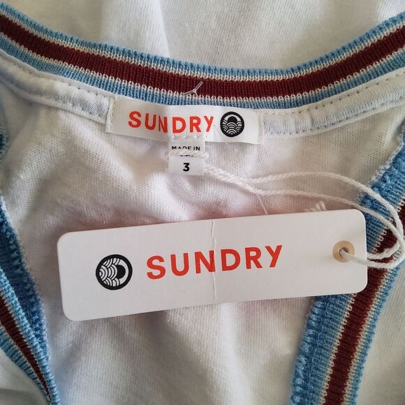 Sundry Stripe Trim Racerback Tank Top Large White NWT - Picture 7 of 8